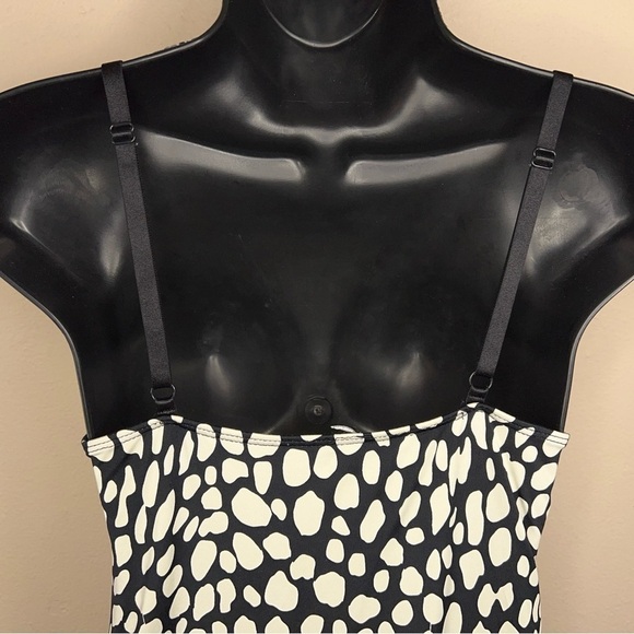 Y2K SMALL TUNIC TANK BLACK WHITE DOT PRINT GEM ACCENT STRETCH VNECK - Picture 4 of 10